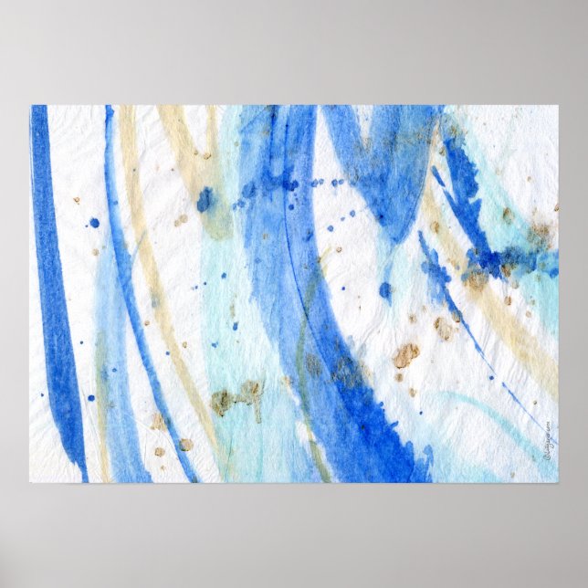 Blues 001 Abstrakt Watercolor Texturerad Papper Poster (Framsidan)