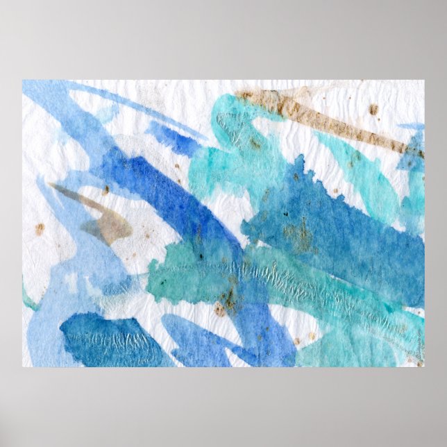 Blues 008 Abstrakt Watercolor Texturerad Papper Poster (Framsidan)