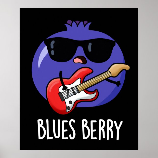 Blues Berry Funny Fruit Pun Mörk BG Poster (Framsidan)