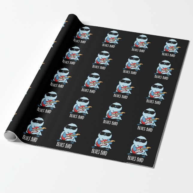 Blues Bird Funny Bluebird Pun Mörk BG Presentpapper (Utrullad)