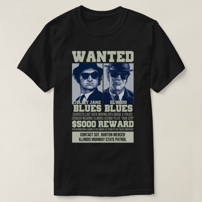Blues Brothers Wanted  T Shirt (Design framsida)