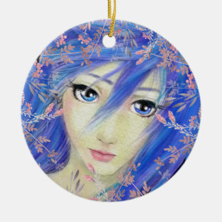 Blues har det ursprungliga Anime Girl Julgransprydnad Keramik
