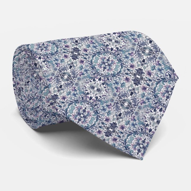 Blues, Lila, Teal & White Blommönster Slips (Rullad)