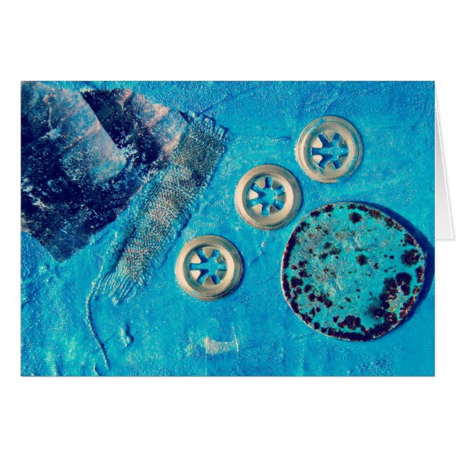 Blues Mixed Media Collage Hälsningskort (Framsidan Horizontal)