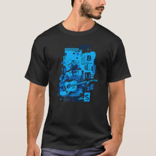 Blues Music Graphic of Bluesman and Guitar T Shirt