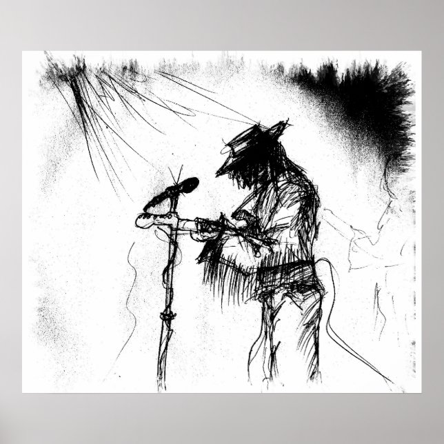 Blues Music Guitar Player och Band på scenen Poster (Framsidan)