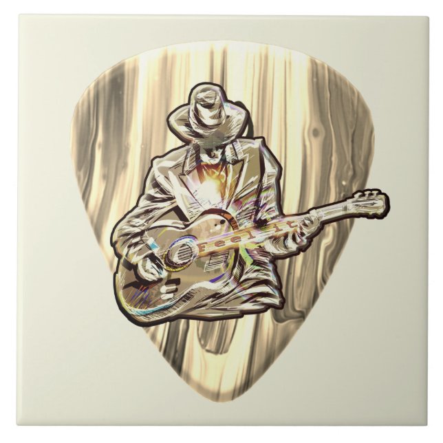 Blues Musician bakom Plockan - Känn musiken Kakelplatta (Framsidan)