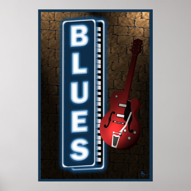 Blues Neon Sign Poster (Framsidan)