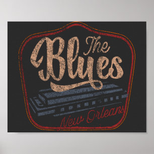 Blues new Orleans harmonica, plågad T-Shirt Poster