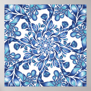 Blues och löv mandala i blues poster
