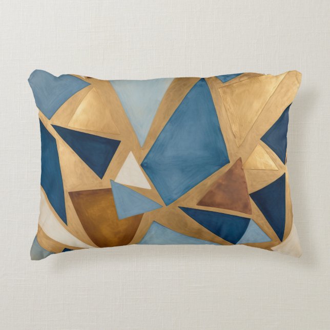Blues och metall geometrisk abstrakt prydnadskudde (Framsidan)