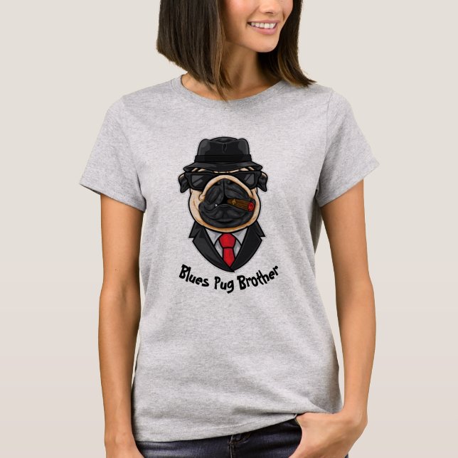 Blues Pug Brother T Shirt (Framsida)