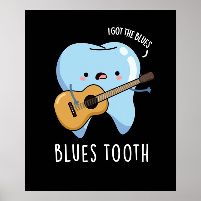 Blues Tooth Funny Dental Music Pun Mörk BG Poster (Framsidan)