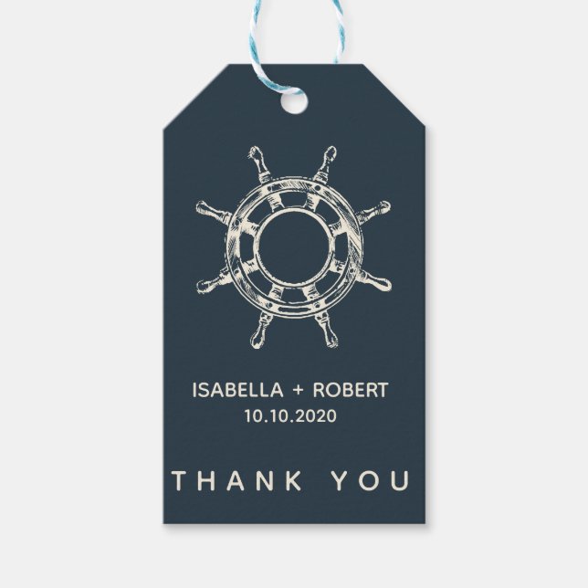 BlueShip's Wheel | Bröllop Tack FAVOR Presentetikett (Framsidan)