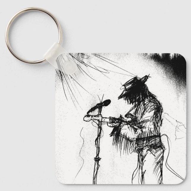 Bluesmusik Live Band Gitarr Sketch Art Nyckelring (Framsida)