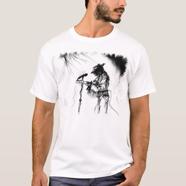 Bluesmusik Live Band Gitarr Sketch Art T Shirt (Framsida)