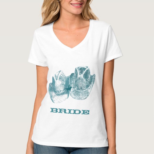 Bluestone Teal Western Horse Ranch Farm Bröllop T Shirt (Framsida)
