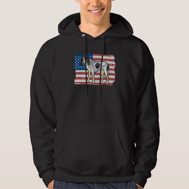 Bluetick Coonhound 4:e Juli Amerikansk Flagga Hoodie (Framsida)