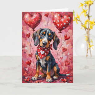 Bluetick Coonhound Alla Hjärtans Dag Sittande Hund Kort