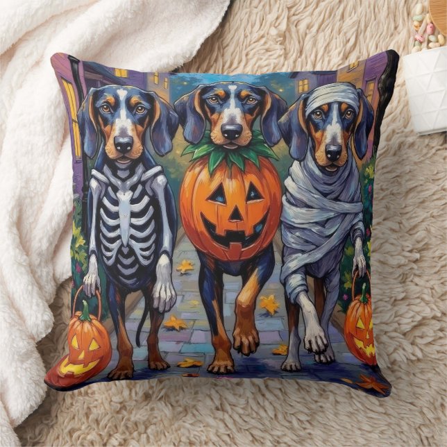Bluetick Coonhound busar på halloween Kudde (Filt)