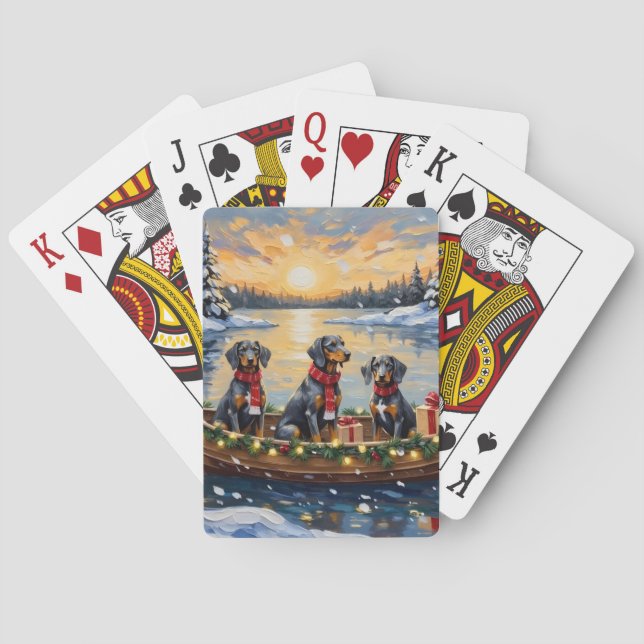 Bluetick Coonhound Christmas Boat Holiday Casinokort (Baksidan)