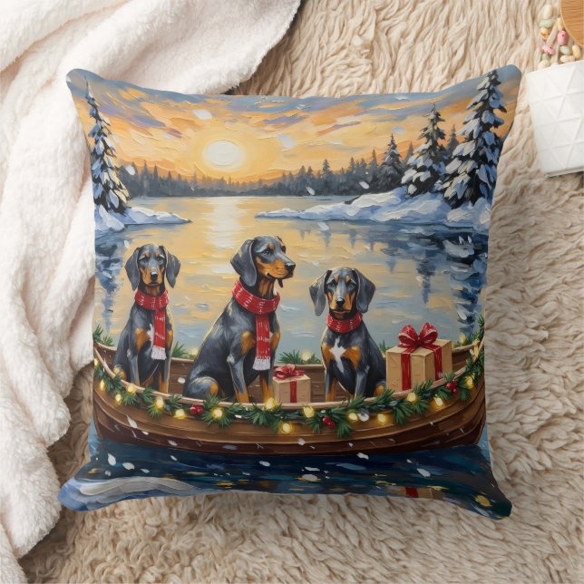 Bluetick Coonhound Christmas Boat Holiday Kudde (Filt)