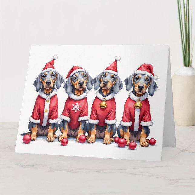 Bluetick Coonhound Christmas Dress Santa Hat Kort (Framsida)