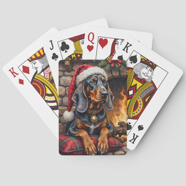 Bluetick Coonhound Dog Cozy Lodge Christmas Casinokort (Baksidan)