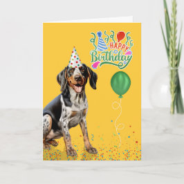 Bluetick Coonhound Dog Party Hat Yellow Birthday Kort