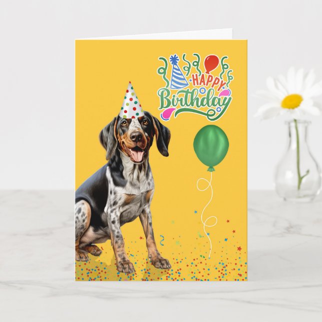 Bluetick Coonhound Dog Party Hat Yellow Birthday Kort (Liten växt)