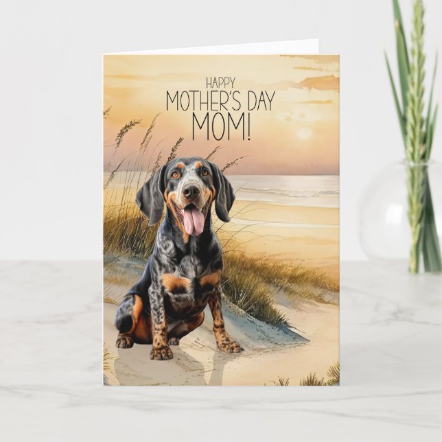 Bluetick Coonhound Dog Sunset Beach Mother's Day Helgkort (Framsida)