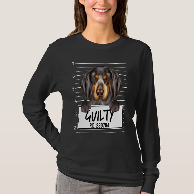 Bluetick Coonhound Fotbrev Skyldig Hund T Shirt (Framsida)