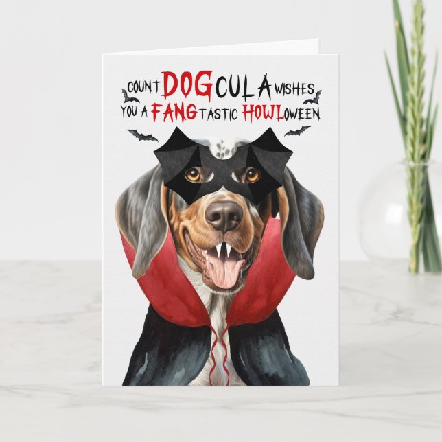Bluetick Coonhound Funny Count DOGcula Halloween Helgkort (Framsida)
