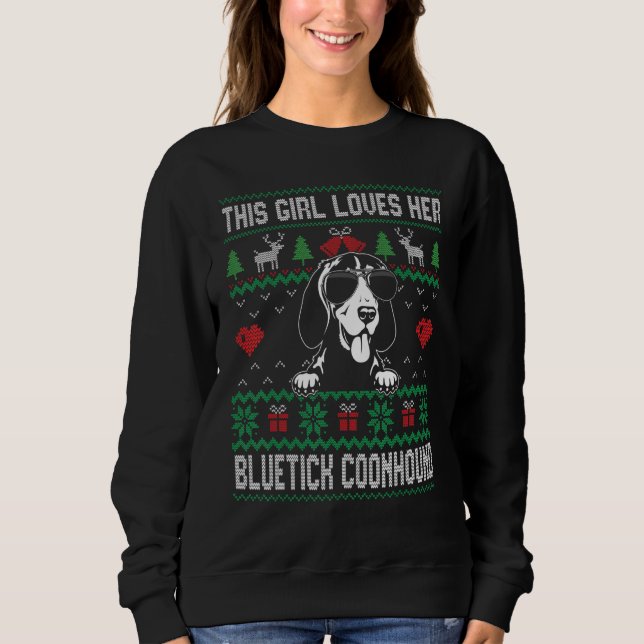 Bluetick Coonhound Girl Cool Ugly Christmas for Do T Shirt (Framsida)
