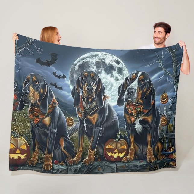 Bluetick Coonhound Halloween Spooky Fleecefilt (På plats)