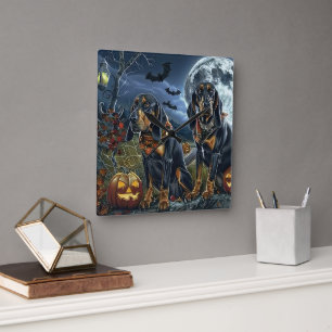 Bluetick Coonhound Halloween Spooky Fyrkantig Klocka