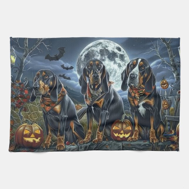 Bluetick Coonhound Halloween Spooky Kökshandduk (Horisontell)