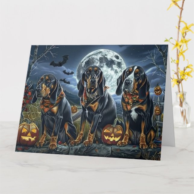 Bluetick Coonhound Halloween Spooky Kort (Gul blomma)
