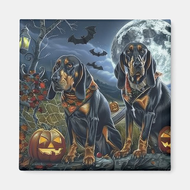 Bluetick Coonhound Halloween Spooky Magnet (Framsidan)
