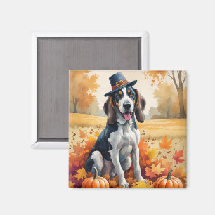 Bluetick Coonhound Höstlöv Tackgivningsdag Konst Magnet