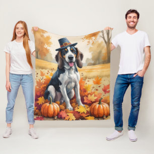 Bluetick Coonhound Höstlöv Thanksgiving Konst Fleecefilt