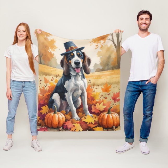 Bluetick Coonhound Höstlöv Thanksgiving Konst Fleecefilt (På plats)