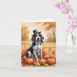 Bluetick Coonhound Höstlöv Thanksgiving Konst Kort