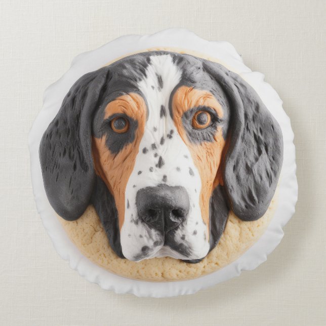 Bluetick Coonhound Hund 3D Inspired Rund Kudde (Baksidan)