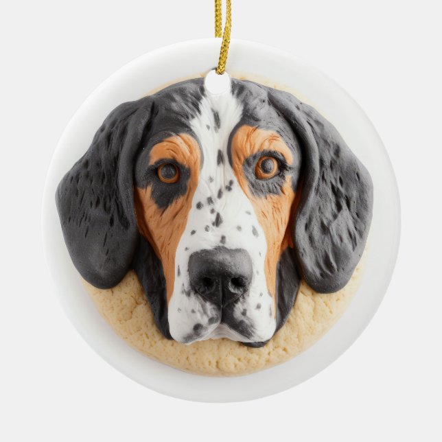 Bluetick Coonhound Hund 3D Inspirerad Julgransprydnad Keramik (Framsidan)