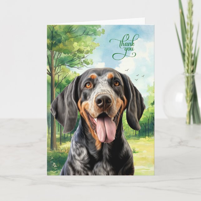 Bluetick Coonhound Hund i en lantlig äng Tack Kort (Framsida)
