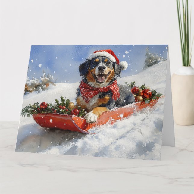 Bluetick Coonhound Hund i Sledge jul Kort (Framsida)
