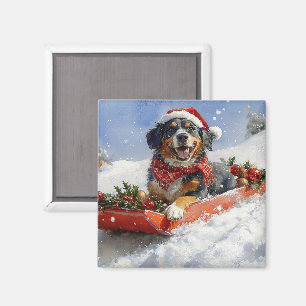 Bluetick Coonhound Hund i Sledge jul Magnet