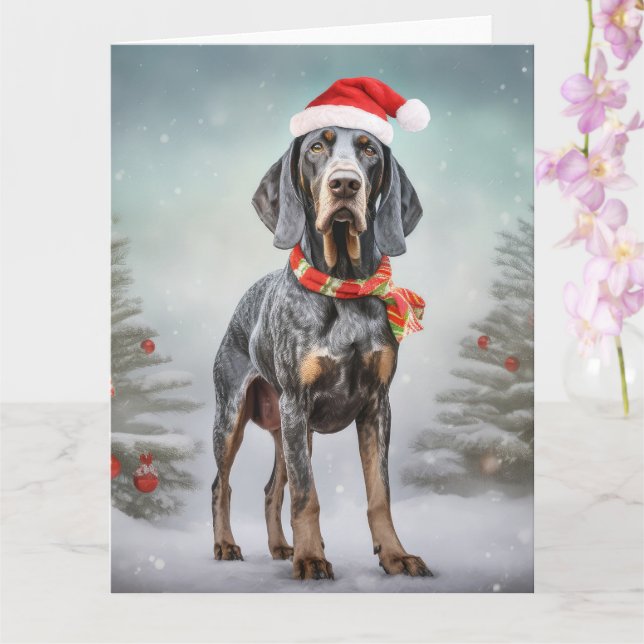 Bluetick Coonhound Hund i Snö jul Kort (Orkide)