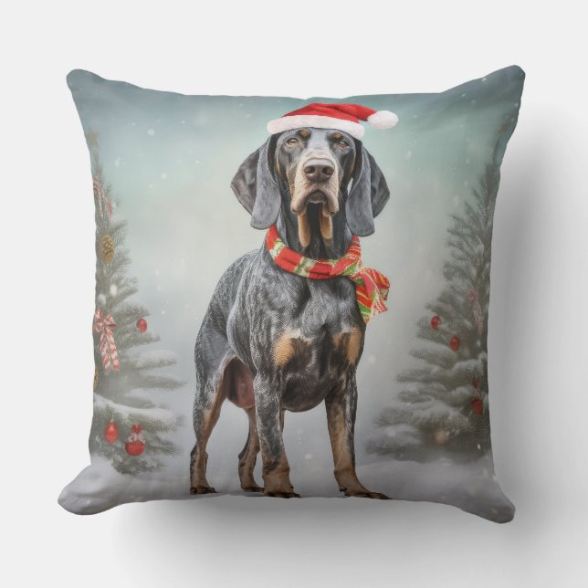 Bluetick Coonhound Hund i Snö jul Kudde (Framsida)